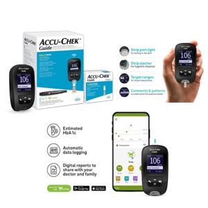 ACCU-CHEK GLUCOSE METER (GUIDE BLOOD GLUCOSE GLUCOMETER KIT WITH VIAL OF 10 STRIPS, 10 LANCETS AND A LANCING DEVICE FREE)