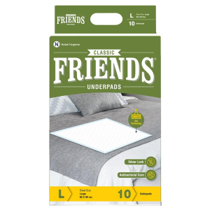 FRIENDS CLASSIC UNDERPADS, LARGE 60 X 90 CM, SUPER ABSORBENT POLYMER & SOFT SURFACE, 10S PACK